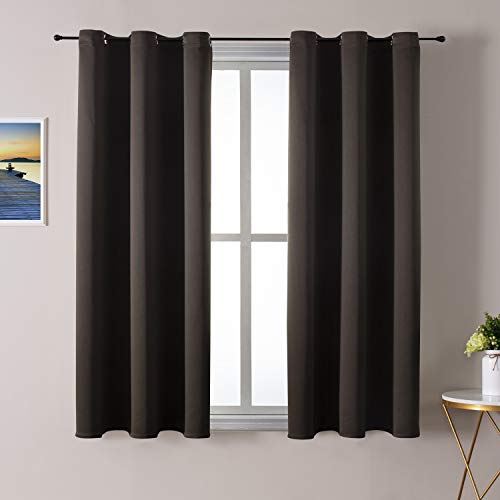 ChrisDowa Small Window Curtains 40 inches Long for Bedroom - Grommet Short Thermal Insulated Room Darkening Curtains for Kitchen (2 Panels, Brown, 29 x 40 Inch) - color: Brown, size: 29"W x 40"L (Pack of 2)
