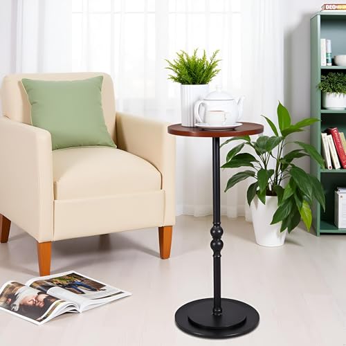 SwallowLiving Small Round End Table, Tall Pedestal Drink Side Tables Living Room, Narrow Night Stand for Small Spaces, Bedroom, Modern Wood Beside Table Desk Home Decor (Black & Brown, 12" x 25") - color: Rustic Caramel and Black