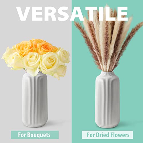 flature Ceramic Vase in Nordic Style, Decovase Large for Pampas Grass as Boho Deco, Vase White Matt 10 inch for Flowers, Scandinavian Design Home Decoration for Fresh Flowers, Dried Flowers (Size L) - color: White, size: Single Large