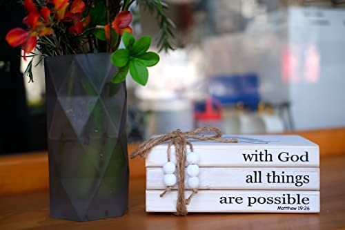 LIVDUCOT Farmhouse Wooden Decor Book Stack | Rustic Faux Book Stacks | With God All Things Are Possible Sign - color: Faith