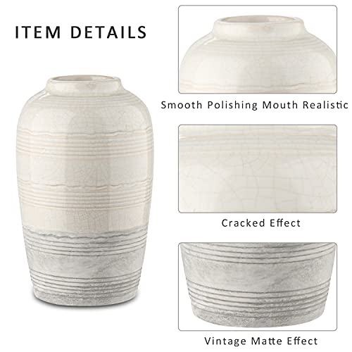 Ceramic Rustic Farmhouse Vase for Home Decor 9 inch Decorative Boho White Pottery Flower Vase for Centerpiece Living Room Bedroom Kitchen Bathroom Dining Table Mantel Shelf Decor - style: Boho-White