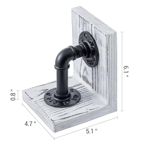 MyGift Decorative Bookends, Office Book Ends for Shelves, Book Holder L-Shaped Stand Desktop, Whitewashed Solid Wood with Realistic Industrial Pipe Design - color: White Washed