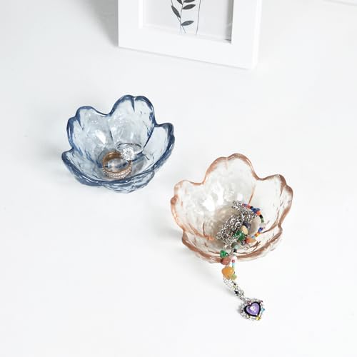 Crystal Orange Flower Ring Dish Jewelry Tray, Decorative Glass Trinket Dish, Modern Accent Tray for Vanity - color: Crystal Orange