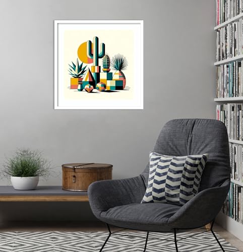 Amanti Art Framed Wall Art Print 25x25 Succulents in Cubist Vases by David Galan, Abstract Wall Art, Modern Contemporary Decor, Medium Poster Painting Artwork for Living Room, Bedroom, Bathroom, - color: Svelte White, size: 25"L x 25"W