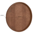 HofferRuffer Round Serving Tray 20'', Elegant Faux Leather Circle Ottoman Table Tray, Serve Tea Coffee Breakfast in Bedroom Living Room Kitchen (Brown) - color: Antique Brown, size: 20"