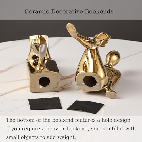 Ceramic Decorative Bookends, Book Ends for Shelves, Home Office Decor Aesthetic Statues Book Holders Stoppers for Bookshelf, Table, Bedroom Living Room Decoration (Gold) - color: Gold