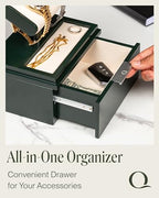 QWATCH Watch Stand Display Case - Acrylic Watch Box for 2 or 4 Watches with Jewelry Valet Tray and Drawer - color: Single - Green / Ivory