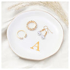 ProCase Ceramic Jewelry Tray, Initial Ring Dish Trinket Plate Engagement Gift, Small Personalized Monogram Ring Bowl for Wedding, White Decorative Jewelry Holder for Women Vanity -Letter A - style: A