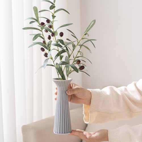 Vintage Blue Ceramic Vase for Home Decor, Small Rustic Farmhouse Vase for Pampas Grass, Decorative Flower Vases for Coffee Table, Shelf, Living Room Decor & Centerpiece - color: Rustic Blue