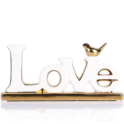 Love Sign Decoration,White and Gold Love Signs for Home Decor Statue,Modern Bird Sculpture Personalized Love Decor,Gold Style Figurine Decorative Ornaments for Living Room,Bedroom,Desktop,Cabinets - color: White+gold, style: Love