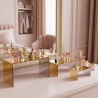 Chuangdi 2 Sets Acrylic Display Risers, Product Stand, Jewelry Display Riser Shelf Showcase Fixtures for Dessert Cupcake Candy Figure Treat Action Showcase (Gold,Large Set) - color: Gold, size: Large Set
