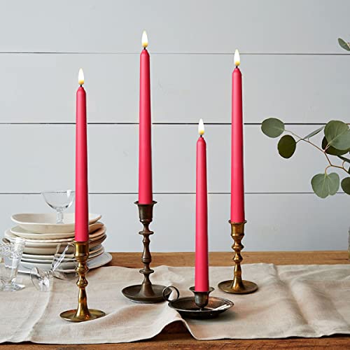 NONNO & ZGF 10 Red Flameless 11'' Wax Coverd Taper Candles with 2 Remote,Use 2-AA Battery(not Included) Runs 200 Hours, LED Battery Operated Candle for Candlesticks, Wedding, Patry, Hotel - color: Red