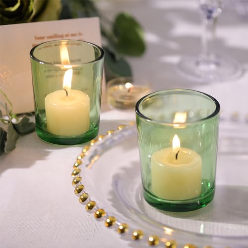 LETINE Green Glass Votive Candle Holders Set of 36 - Tealight Candle Holders for Spring & Summer Wedding and Christmas Centerpieces - Ideal Candle Jars for Making Candles - color: Green