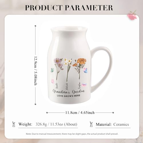 Personalized Flower Vase Small Ceramic Vase with Birth Month Flower Decorative Vases Home Decor Grandma's Garden Love Grows Here Mother's Day Birthday Gift for Mom, Wife, Grandma, Mama, Nana - color: Style 01