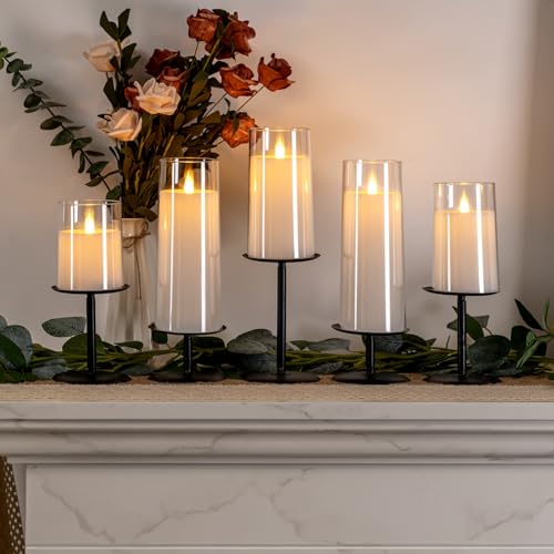 Homemory Christmas Fall Candle Holders for Pillar Candles Set of 5 (5, Black) - color: Black