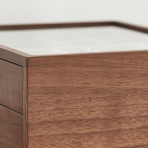 CHOSIN Black Walnut Wooden Jewelry Box for Women, Wood Jewelry Organizer 4 Layer with Glass Lid and Pull-out Necklace Storage Layer, for Watch Necklace Ring Earring Storage Gifts for Mom - style: 4 Layer B