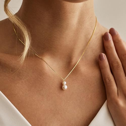 Mothers Day Gifts - 14K Gold Plated Pearl Necklaces for Women Trendy Dainty Necklace Simple Layered Gold Pearl Necklace for Women Mothers Day Wedding Birthday Gifts - color: 3-Two Pearl