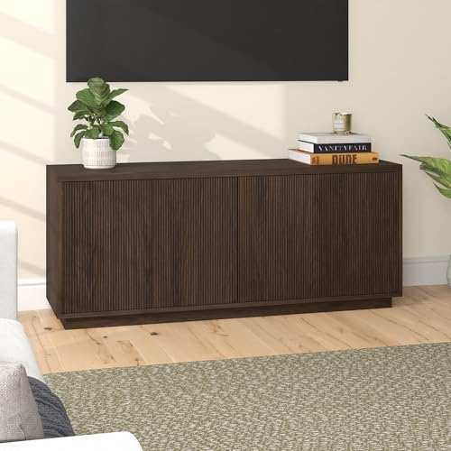 Henn&Hart Fluted TV Stand for TVs up to 65" with 2 Concealed Ribbed Storage Cabinets and Adjustable Shelves for Living Room, Family Room, or Office, Rich Brown - color: Rich Brown, size: 57" TV Stand