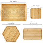Bamboo Serving Trays 16.5"x11.8"（42x30cm with Handle, Set Includes 1xHexagon 12.5"(32cm)+1xRectangle 9.8"(25cm)*5.9"(15cm)+1xSquare 5.9"(15cm) Dinner Plates Cheese Cutting Board - color: Hexagon+rectangle+square