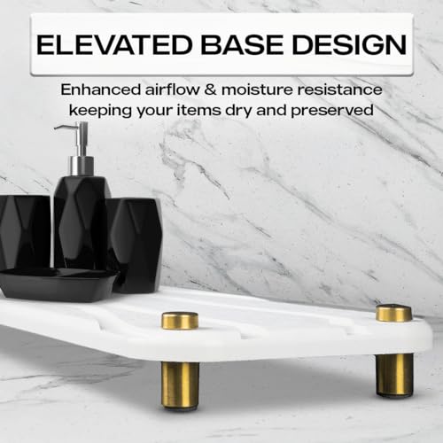2-Piece Water Absorbing Stone Tray Set – Fast-Dry Diatomite Soap Trays for Bathroom & Kitchen Sink, Gold Finish - color: Gold