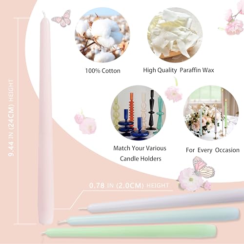 10 Inch Taper Candles Handmade Smokeless Set of 4 – Unscented Tapered Candles in Candy, Candle Sticks for Wedding, Home Decor, and Dinner Table - color: Candy 4PC