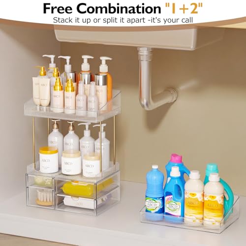 SNSLXH Makeup Organizer Bathroom Storage- 4 Tier 4 Drawer Makeup Storage, Transparent Clear Cosmetics Organiser, Ideal for Cosmetic Perfume Skincare, for Countertop, Bathroom, Office Supplies, Dresser - color: Clear