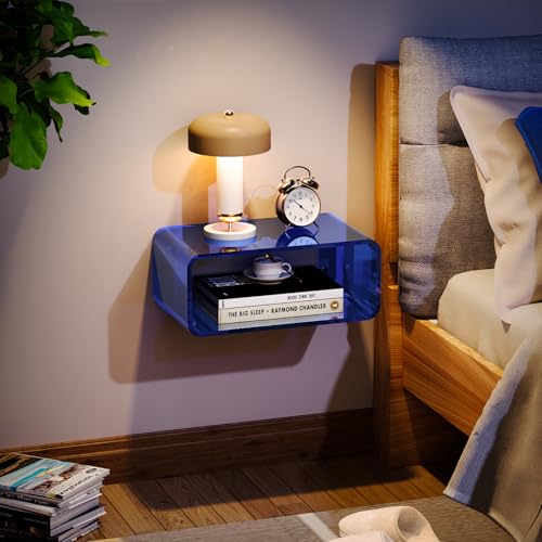 Acrylic Floating Nightstand, Bedside Table, Nightstand Shelf Wall Mounted Bedside Shelf (Dark Blue, Small) - color: Dark Blue