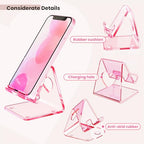 Crpich Acrylic Cell Phone Stand, Portable Phone Holder, Clear Pink Phone Stand for Desk, Compatible with Phone16 15 14 13 12 11 Pro Max SE, Switch, Android Smartphone, Pad, Tablet, Desk Accessories - color: Transparent Pink