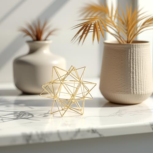 5.75" Gold Decorative Sphere, Metal Geometric Tabletop Decoration, Abstract Gold Decorative Ball, 3D Tabletop Sculpture for Home Metal Sphere Decor - color: Gold-5.75 in