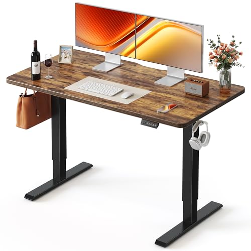 FEZIBO 48 x 24 Inchs Electric Standing Desk, Height Adjustable, Sit Stand Up, Computer Office Desk with Splice Board, Black Frame/Rustic Brown Top - color: Rustic Brown, size: 48x24