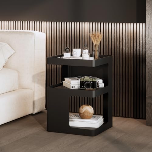 Modern Side Table,Small end Tables for Small Spaces,Black Metal nightstand,Bedside Tables,Accent Table with Storage for Couch, Bedroom,Living Room.No Assembly Required - color: Black-mo