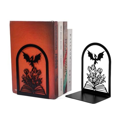 Book Ends, Bookends, Book Ends for Shelves, 1 Pair Non Skid Metal Book Divider Decorative Holder, Abstract Art Desgin Book Stopper Supports for Office, Home (Dragon A) - color: Dragon a