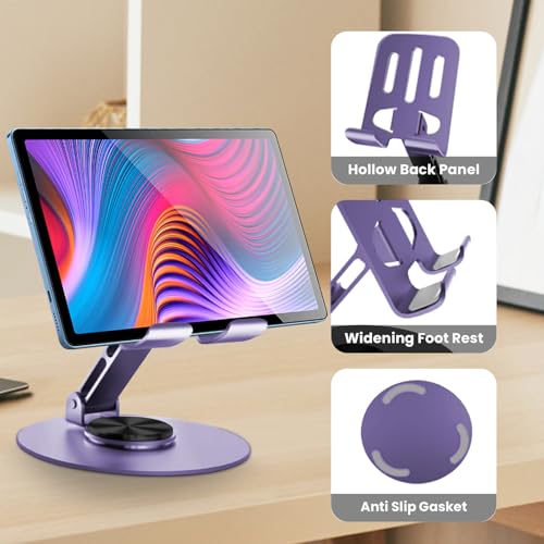 Universal Metal Cell Phone Stand, Multi-Angel Adjustable 360° Rotation Non-Slip Metal Phone Stand Compatible with iPhone 17 16 Pro Max and All Smartphones (Purple&Purple) - color: Purple&Purple