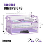 DALTACK 3 Tier Paper Organizer with Handle, Mesh Metal Desk Organizer with Sliding Paper Trays for Letter/A4 Paper, Mail, Bills & Folders, Purple - color: Purple