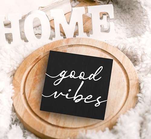 SRADMO Black and White Wood Box Sign Desk Decor, Inspirational Desk Decor Wooden Block Box Sign Decoration For Home Office Shelf Table - color: black, size: 5″×5″