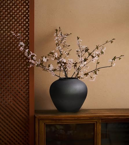 GeLive Black Ceramic Flower Vase 7 Inch Round Jar Farmhouse Rustic Vase for Fresh/Dried Plants Table Centerpiece Minimalist Home Decor Handmade Pottery Planter Pot Kitchen Utensil Holder - color: Matte Black