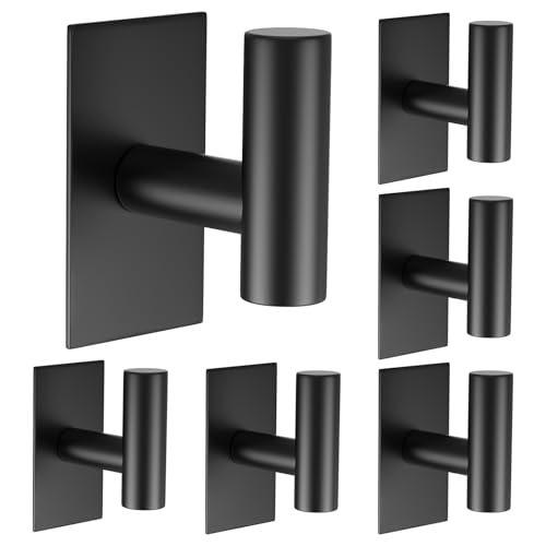 VAEHOLD Wall Towel Hooks, Heavy Duty Sticky Holder Waterproof Towel Hooks for Hanging Coat, Clothes, Closet Hook Wall Mount for Kitchen (Black, 6 Pack) - color: Black, size: 6 Pack