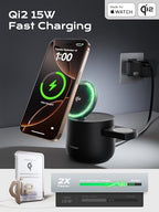 MFI Certified by Apple, 4 in 1 Magsafe Wireless Charging Station, Qi2 15W Magsafe Charger for iPhone 17/16/15/14/13/12 Series, iWatch, Airpods, iPad, 65W Charger Included (Black) - color: Black