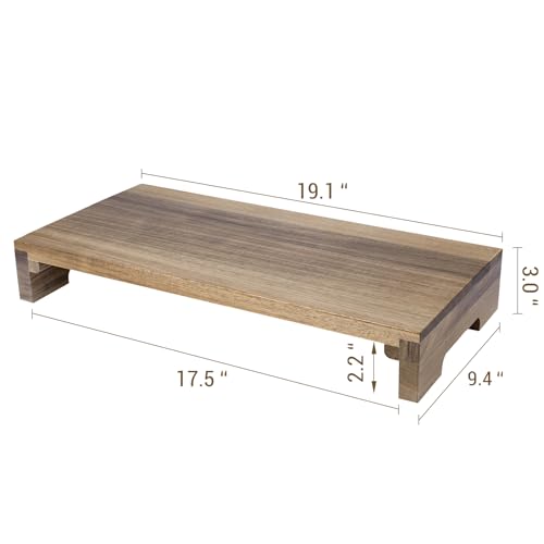 MyGift Premium Acacia Solid Wood Desk Monitor Stand, Laptop Riser & Keyboard Storage – Wooden Desktop Organizer for Screen Display and Workspace Organization