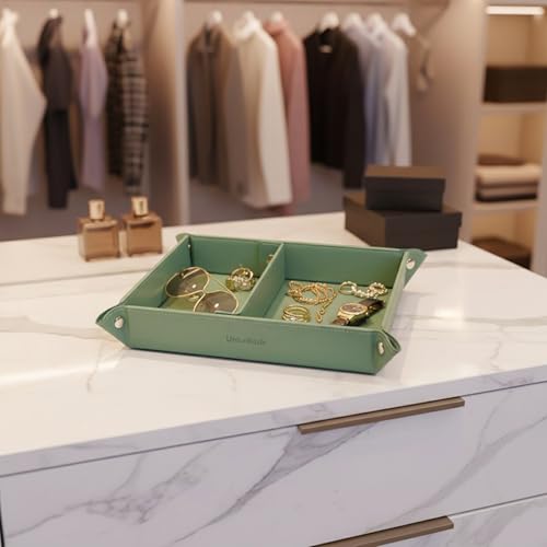 UnionBasic Medium Valet Tray, Jewelry Tray for Rings Earrings, Entryway Catchall Caddy for Coins Keys Change, Nightstand Bedside Valet Holder, Trays for Electronic Gadgets, Malachite Green Plus - color: Malachite Green, size: 9.5" x 7.9" x 2"