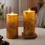Birch Bark Wax Flameless Candles with Remote Timer, Last 400-Hour with 2AA Batteries, 3D Moving Flame Led Candles, Set of 2(3''x6''), Remote Included(Birch bark). - color: Birch bark