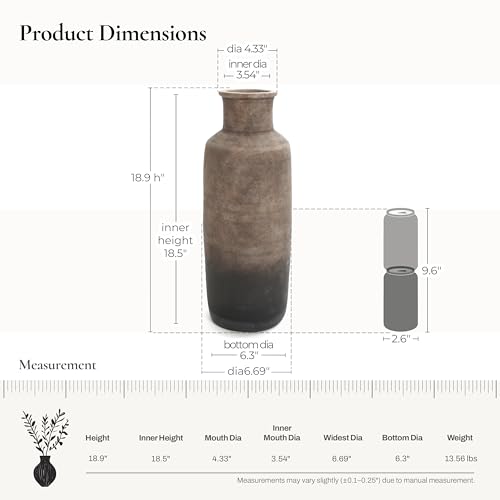 LuxenHome Ceramic Floor Vase,19 Inch Brown Ombre Terracotta Rustic Pottery Large Vases for Living Room Decor, Farmhouse Decorative Narrow Flower Vase Home Decor - color: Brown Narrow a