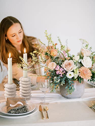 HofferRuffer Travertine Candlestick Holders, Set of 2 Natural Stone Candle Holder Decorative Candle Stands for Wedding, Dinning, Party, Table Centerpieces, Fits 3/4'' Thick Candles (Cream White) - color: Cream White