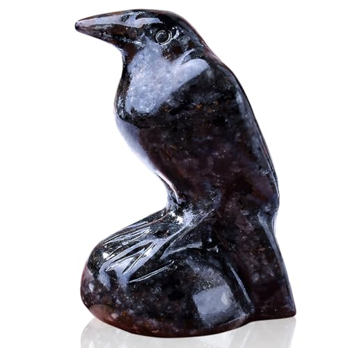 Natural Flame Stone Crystal Raven Statue 2" Healing Crystal Handmade Sculpture Guardian Pocket Statues Reiki Meditation Office Home Decoration Gift - color: Flame Stone
