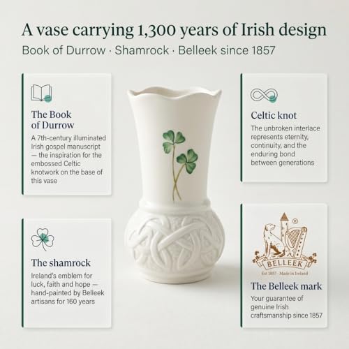 Belleek Durrow 4 Inch Shamrock Vase - Handcrafted Fine Parian China Irish Decor - White Flower Vase, 2" D x 4" H