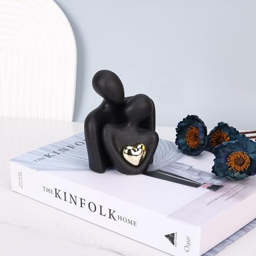 Mini Couple Statue - Ceramic Romantic Couple in Love Figurines for Decor Bedroom, TV Cabinet, Wedding Valentines Gift, Small Knick Knacks for Home Decor Shelve (3.15" Black) - color: 3.15" Black
