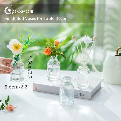 Glasseam Glass Bud Vases for Centerpieces: Clear Small Mini Flower Vase Set of 12 for Wedding Party Decorations - 3.7" Cute Tiny Bulk Table Centerpieces for Modern Baby Shower Bridal Florist Decor