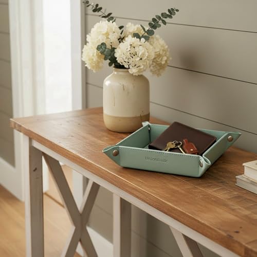 UnionBasic Valet Tray, Jewelry Tray for Rings Earrings, Entryway Catchall Caddy for Coins Keys Change, Nightstand Organizer Bedside Valet Holder, Trays for Electronic Gadgets, Lychee Mint Green - color: Lychee Mint Green, size: 5.4" x 5.4" x 1.6"