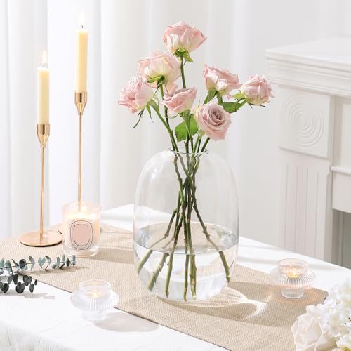 Large Glass Vase, 10 Inches Tall Glass Vases, Clear Glass Vase for Flower, Modern Round Vases for Living Room, Dining Table, Mantle, Shelf, Wedding, Office, Entryway - color: Clear