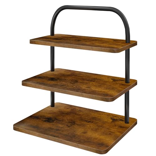 Cupcake Stand, 3 Tier Large Cupcake Stand Rustic Stepped Cupcake Display Stand Square Wood Dessert Table Display Set Cupcake Tower Tiered Tray Stand for Wedding Birthday Graduation - color: Brown